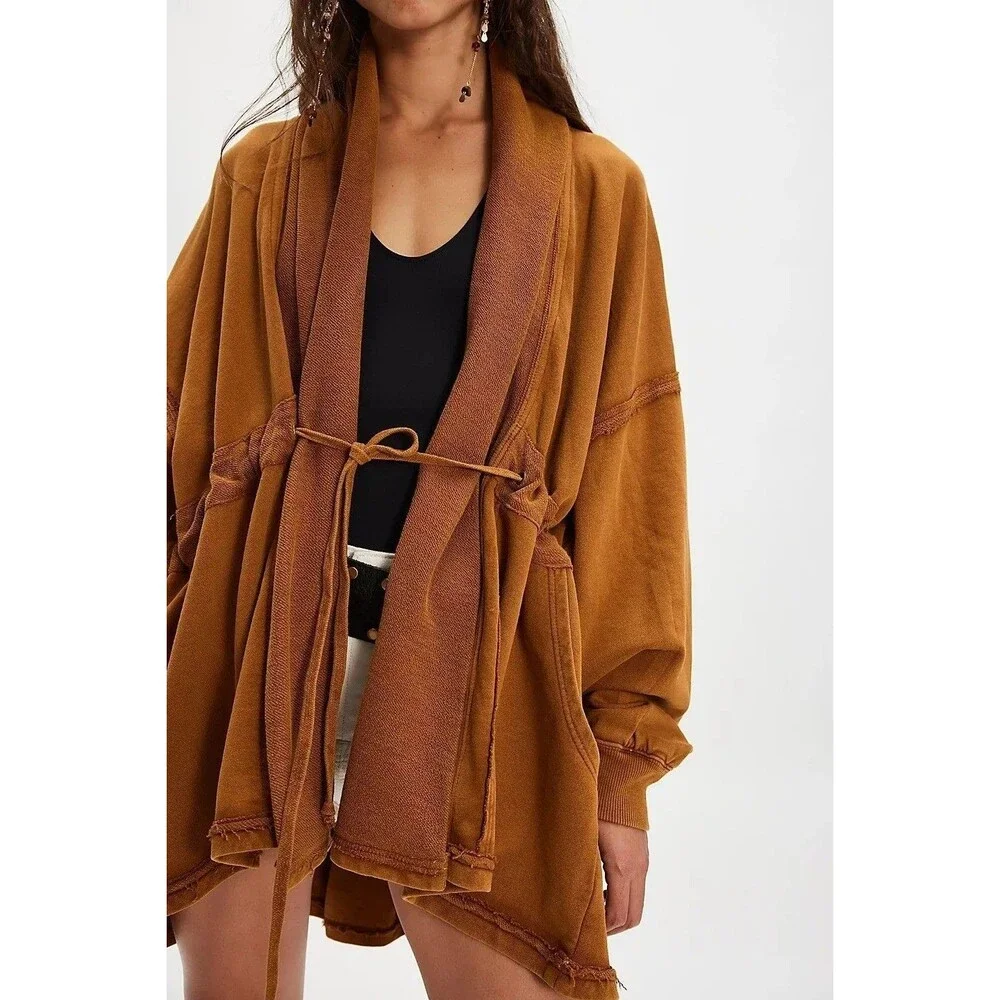 Free People Boothbay Sweatshirt Jacket Cardi Top Ventilated Oversized XS 283804